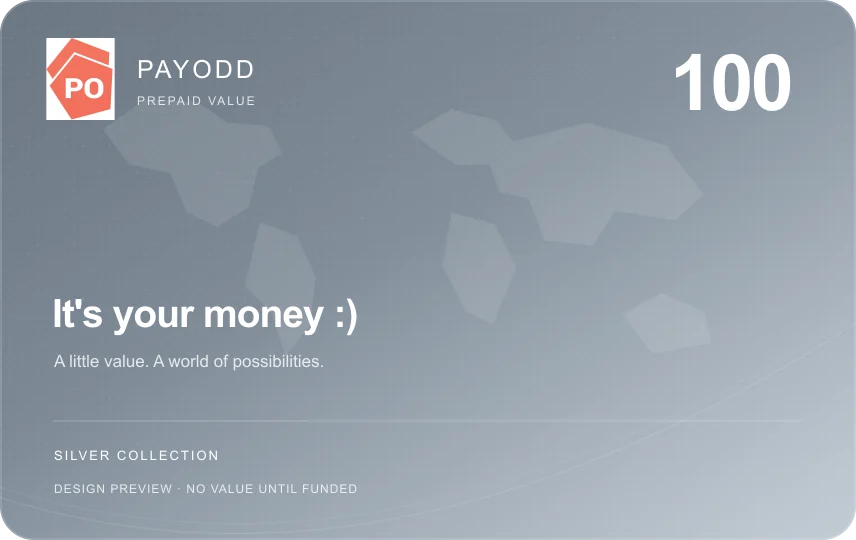 PAYODD Silver card design, 100 denomination, unfunded preview