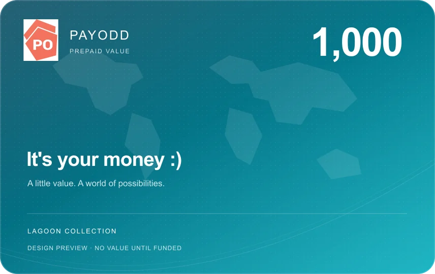 PAYODD Lagoon card design, 1,000 denomination, unfunded preview