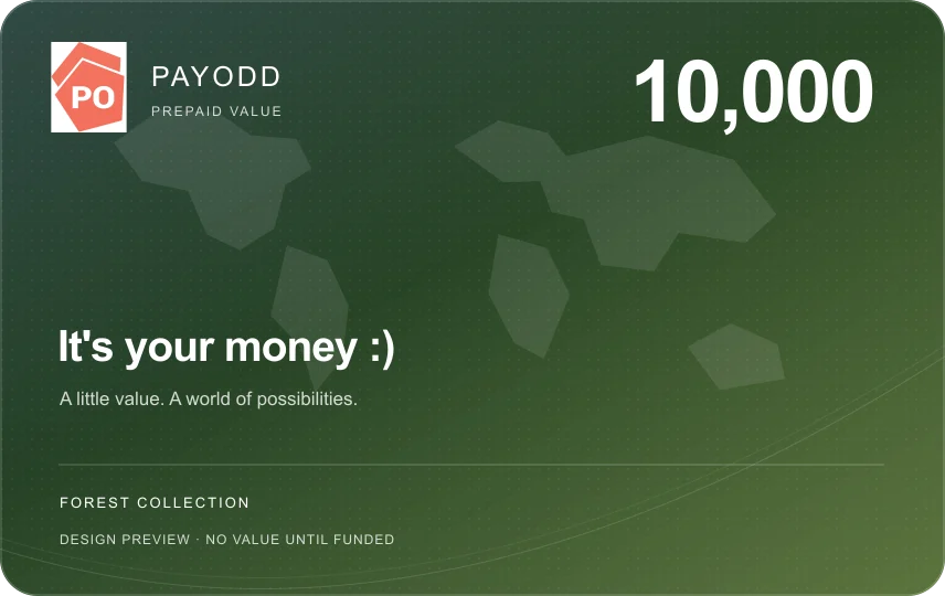 PAYODD Forest card design, 10,000 denomination, unfunded preview