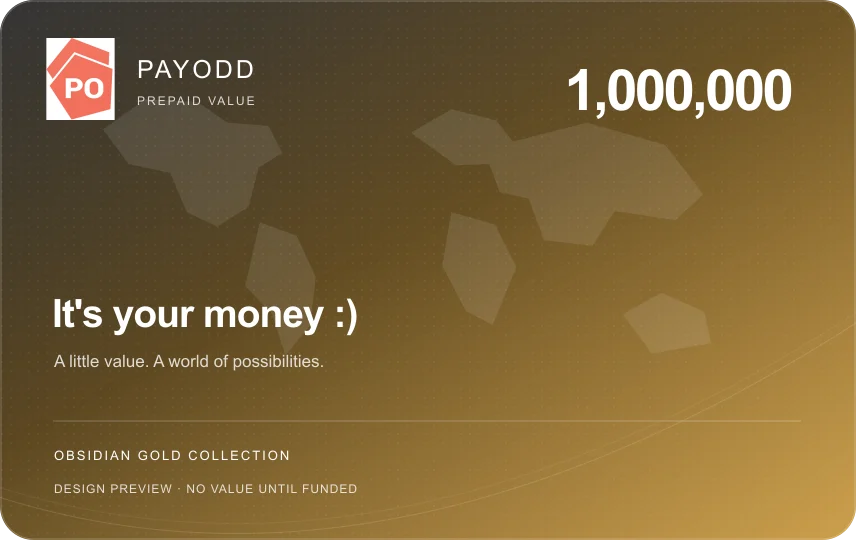 PAYODD Obsidian gold card design, 1,000,000 denomination, unfunded preview