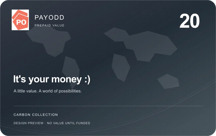 PAYODD Carbon card design, 20 denomination, unfunded preview