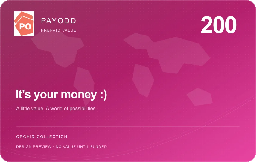 PAYODD Orchid card design, 200 denomination, unfunded preview