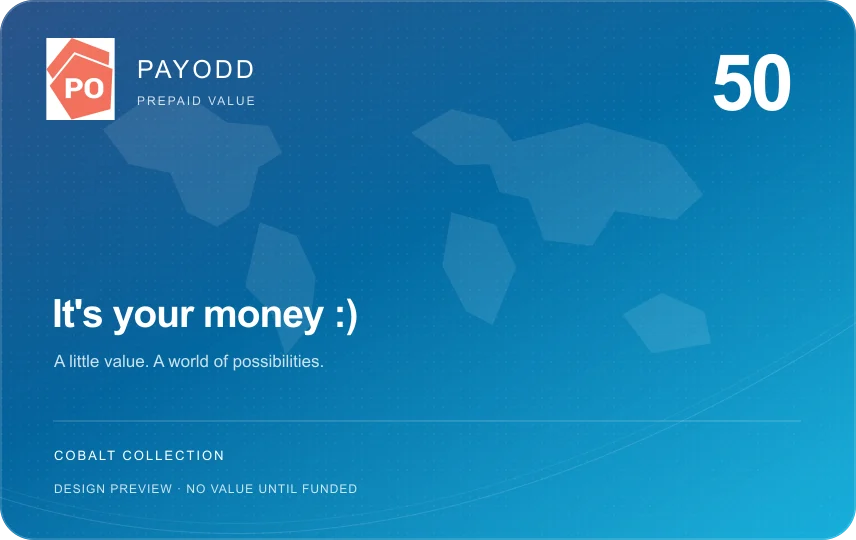 PAYODD Cobalt card design, 50 denomination, unfunded preview