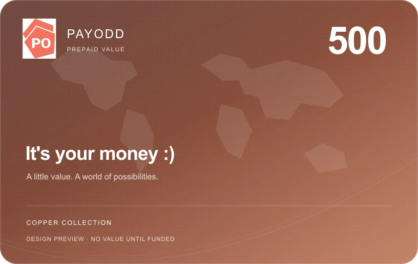 PAYODD Copper card design, 500 denomination, unfunded preview